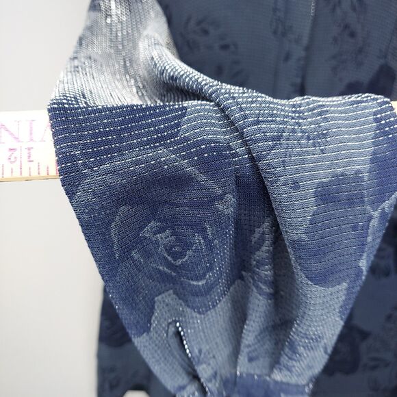 Alfred Dunner Button Shirt Womens 16 Blue Sheer Metallic Rose Witchy Whimsigoth - Picture 4 of 10